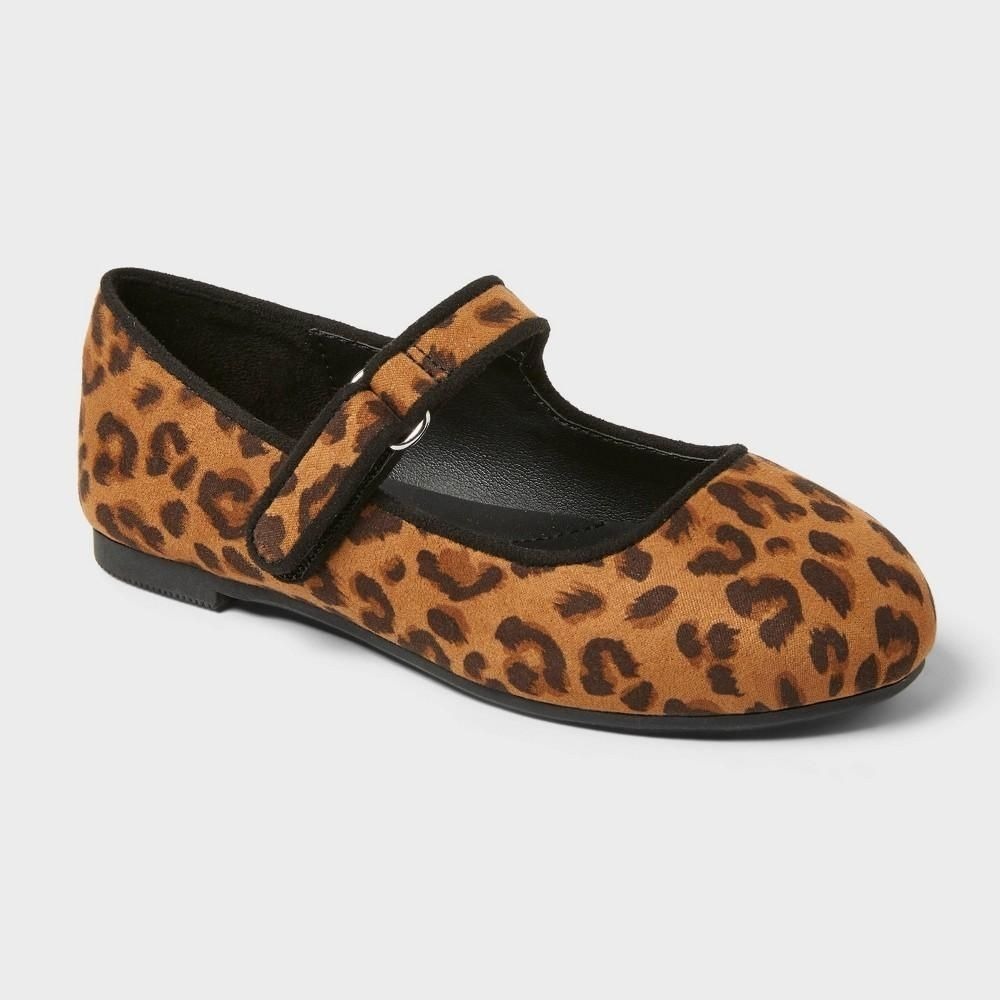 Cat & Jack Toddler Addy Ballet Leopard Flats Tan 6T Hook Loop Mary Jane Shoes 6